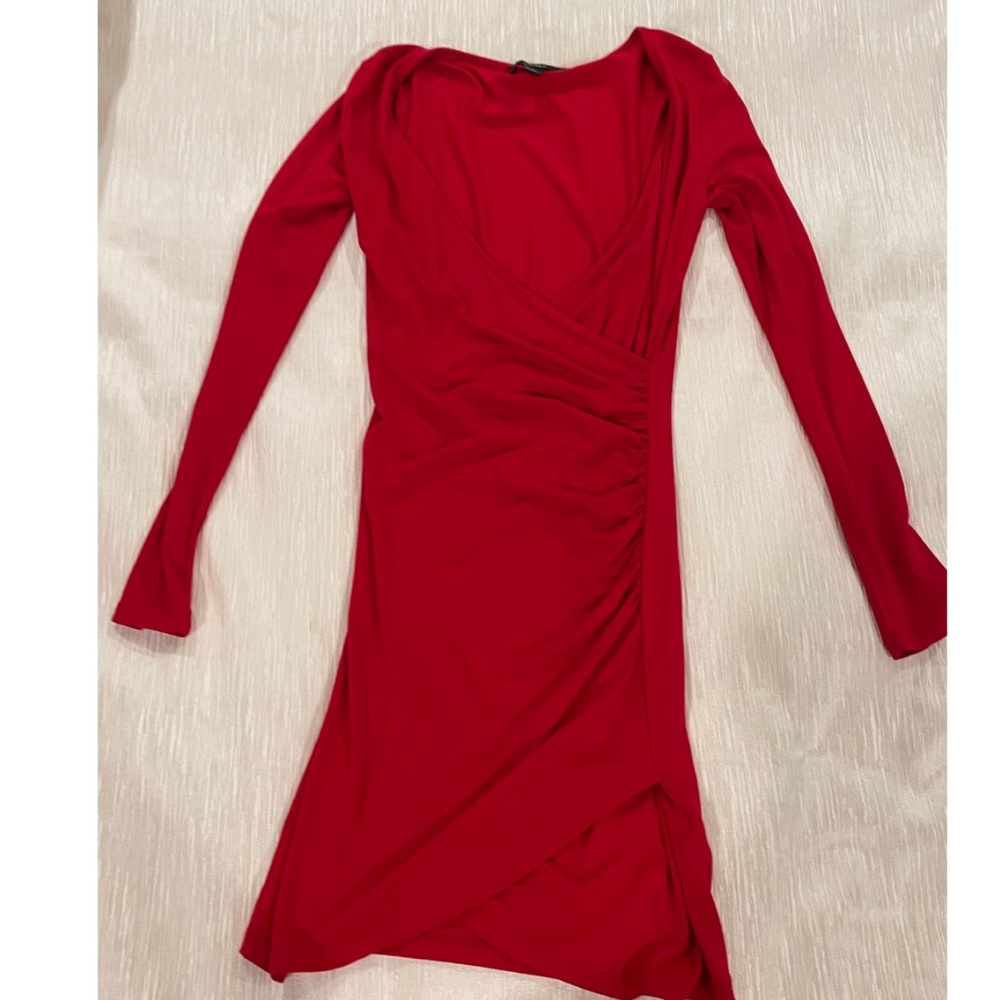 Red ruched dress